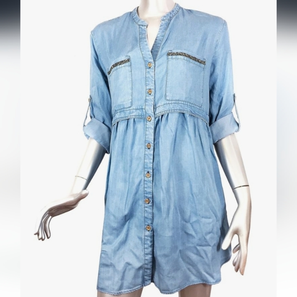 Woman's ZaraVestito jean Shirt dress button down  size M